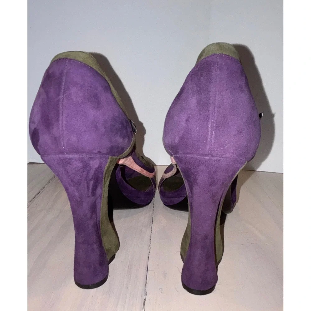 Prada Fairy Collection 2008 Wave Color Block Suede‎ Mary Jane Heels EU 39 Italy